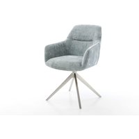 Drehstuhl Pejo-Flex Chenille Pastellblau Kreuzgestell breit Edelstahl 360 drehbar Wippfunktion Taschenfederkern
