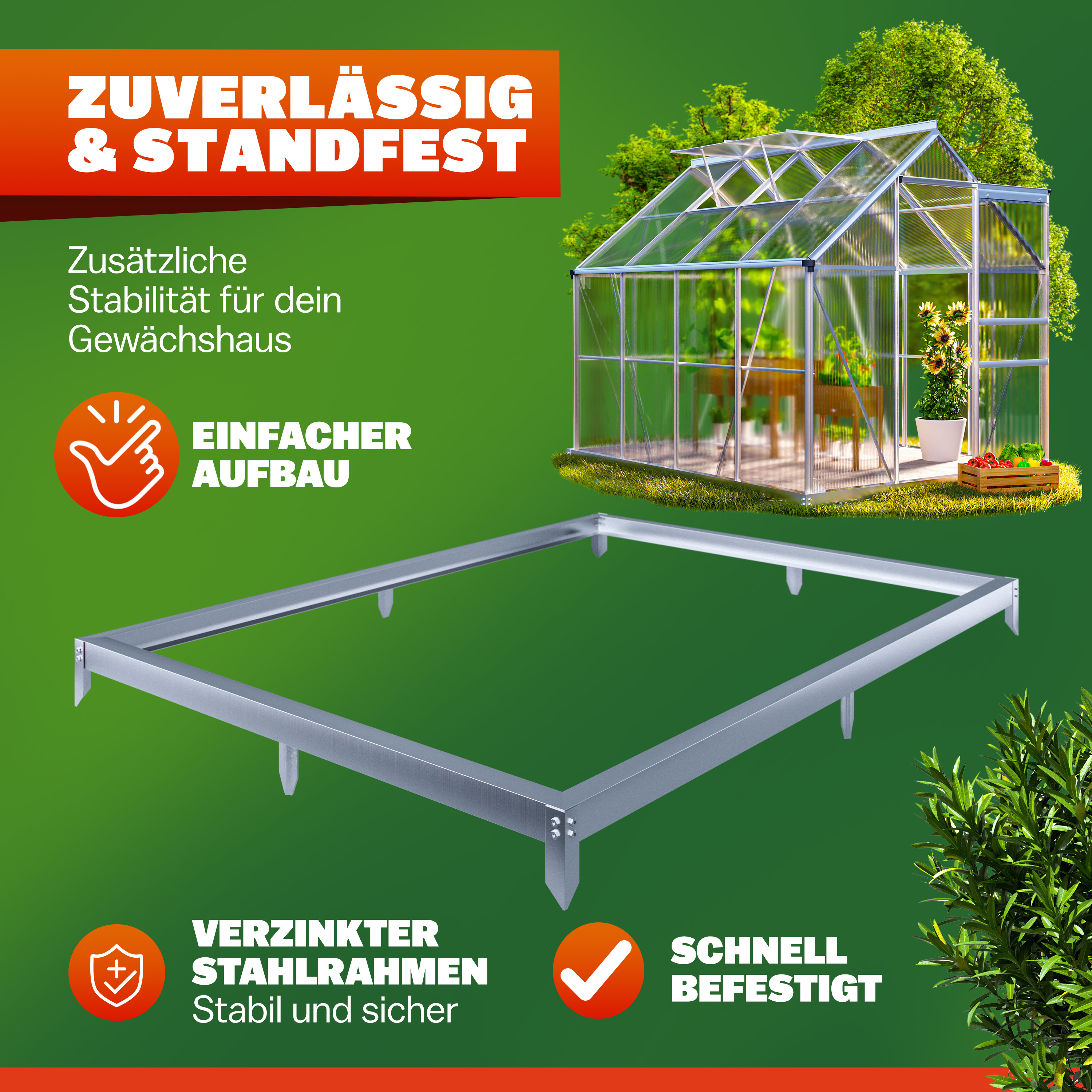 Gardebruk Stahlfundament für Gewächshaus 250x190x12cm verzinkt – Bild 3