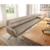 Esszimmerbank Taya-Flex 300 cm Mikrofaser Beige Vintage Kreuzgestell kantig Edelstahl Taschenfederkern