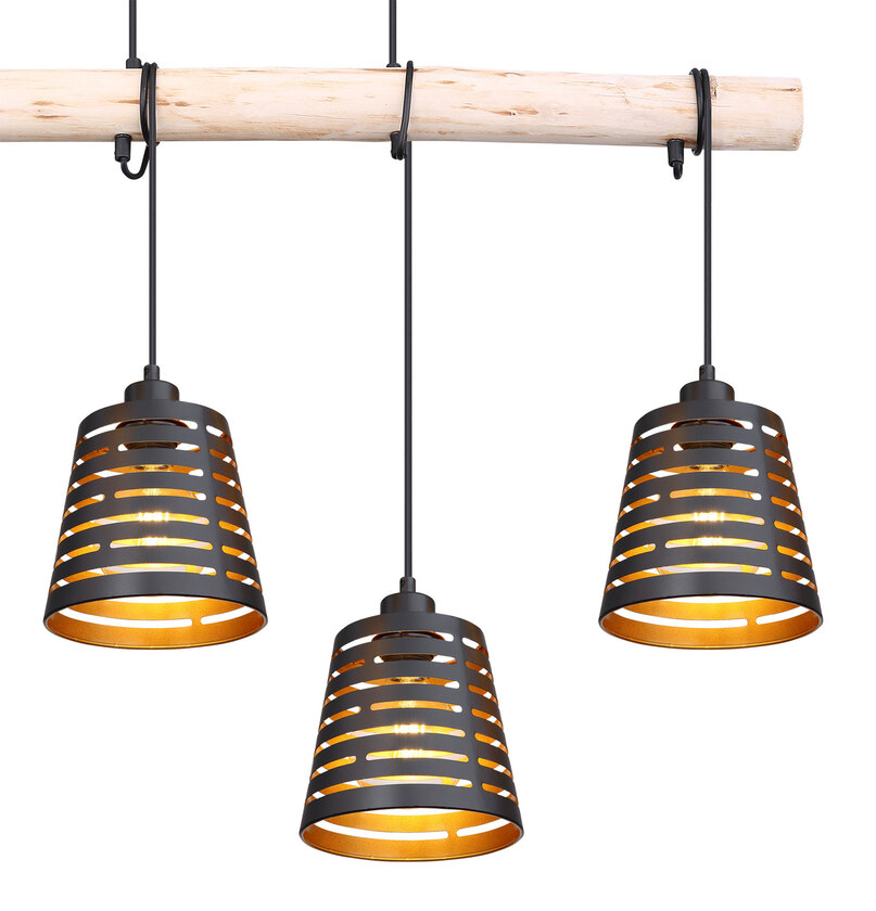 GLOBO Retrofit Balkenpendel Ablona 4-flg 85x17cm 120cm Metall /Holz schwarz /naturfarbig – Bild 3