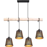 GLOBO Retrofit Balkenpendel Ablona 4-flg 85x17cm 120cm Metall /Holz schwarz /naturfarbig