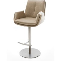 Barstuhl Clea-Flex Mikrofaser Beige Vintage Drehfuß höhenverstellbar Edelstahl Silberfarben