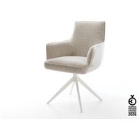 Drehstuhl Heira-Flex mit Armlehnen Webstoff Soft Beige Kreuzgestell breit Weiß 360 drehbar Wippfunktion Taschenfederkern