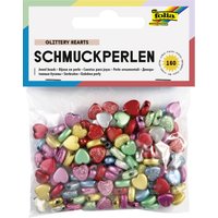 folia Schmuckperlen, Glittery Hearts, glatt/geprägt