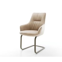 Freischwinger Zelia-Flex mit Armlehnen Mikrofaser Beige Vintage Freischwinger flach Effektfinish Titan Taschenfederkern
