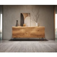 Sideboard New Live-Edge 145 cm Eiche Natur 3 Türen Winkelfuß Metall Schwarz