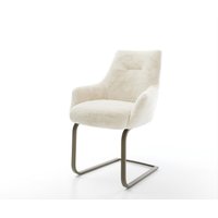 Freischwinger Alja-Flex mit Armlehnen Plüsch Creme-Weiß Freischwinger flach Effektfinish Titan Taschenfederkern