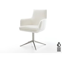 Drehstuhl Heira-Flex mit Armlehnen Bouclé Soft Beige Fußkreuz Edelstahl 360 drehbar Wippfunktion Taschenfederkern