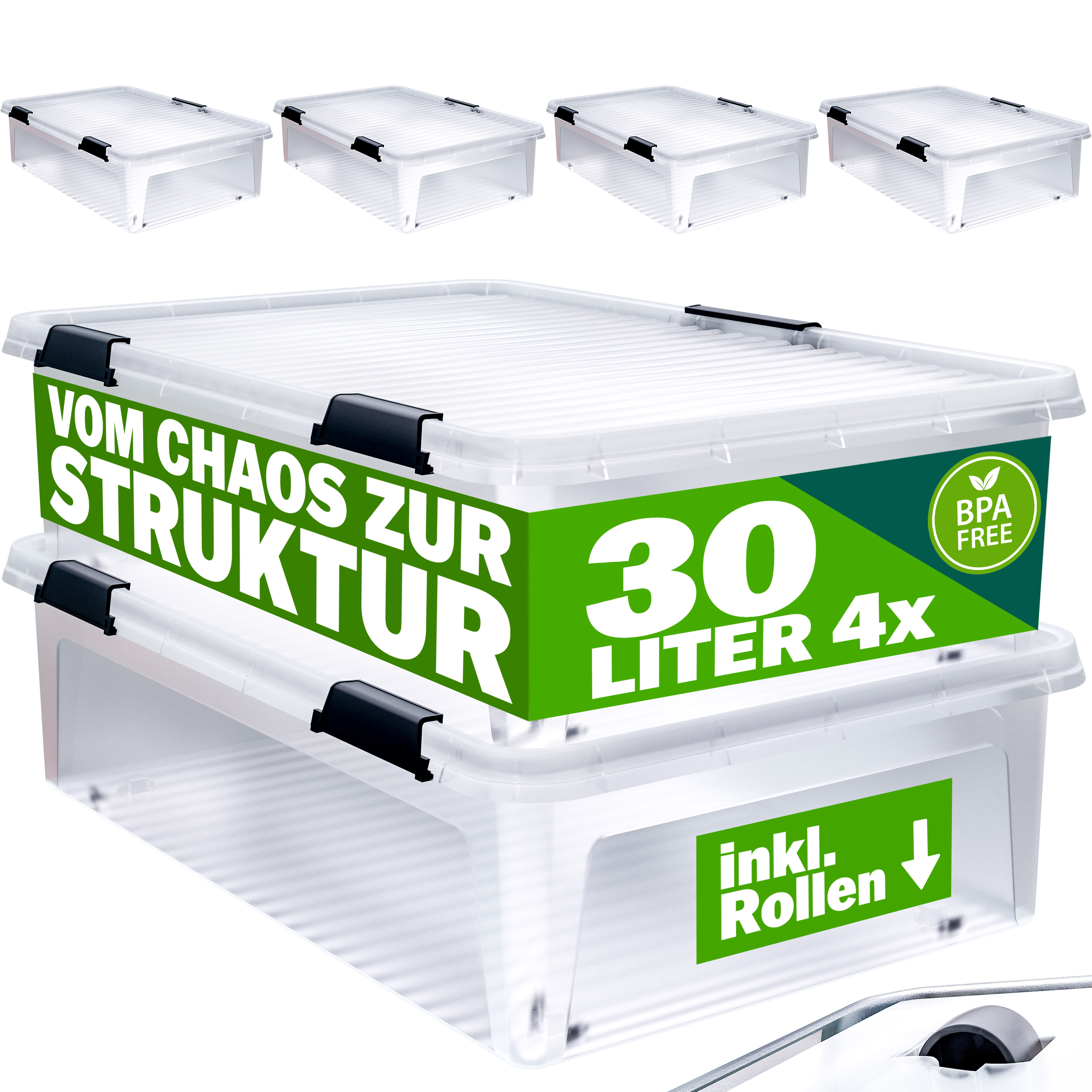 Deuba Aufbewahrungsbox 4er-Set Transparent 60x40x17cm 30L – Bild 2