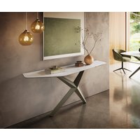 Konsolentisch Edge Polygonal 180x50 cm Keramik Onyx Pearl Zentharo Metall Effektfinish Titan