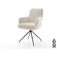 Esszimmerstuhl Heira-Flex mit Armlehnen Plüsch Creme-Weiß Kreuzgestell konisch Schwarz Taschenfederkern