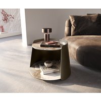 Couchtisch Daban 59x59 cm Keramik Minas Melange Weiß-Beige Gestell Metall Titanfarbig