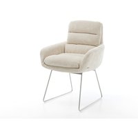 Esszimmerstuhl Abelia-Flex mit Armlehnen Cord Beige Kufengestell Edelstahl