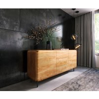 Sideboard Shavani 175 cm Akazie Natur 2 Türen 3 Schubladen Rundfuß Metall Schwarz – Bild 2