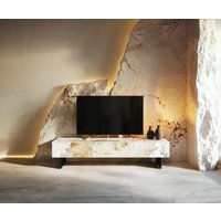 Lowboard Cuor 150 cm Keramik Minas Melange Weiß-Beige 1 Klappe 1 Schubfach Fuß Schwebeoptik Metall Schwarz