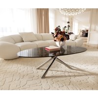 Couchtisch Edge Oval 140x75 cm Keramik Emperador Extra Lucidato Dunkelbraun Sarity Edelstahl gebürstet