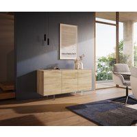 Sideboard Cuor 150 cm Keramik Laminam Sabbia Eichefarbig 3 Türen Fuß Schwebeoptik Acrylglas