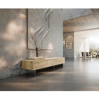 Lowboard Cuor 150 cm Keramik Laminam Sabbia Eichefarbig 1 Klappe 1 Schubfach Fuß Schwebeoptik Edelstahl