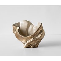 Schale Valena B39 x T17 x H29 cm Aluminium Champagner Ivory Handgemacht