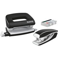 LEITZ Heftgerät- & Locher-Set Mini NeXXt WOW, schwarz