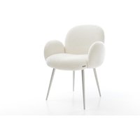 Esszimmerstuhl Nube-Flex mit Armlehnen Bouclé Soft Beige 4-Fuß konisch Edelstahl Taschenfederkern – Bild 2