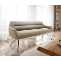 Esszimmerbank Taya-Flex 200 cm Bouclé Schlamm Kreuzgestell kantig Edelstahl Taschenfederkern