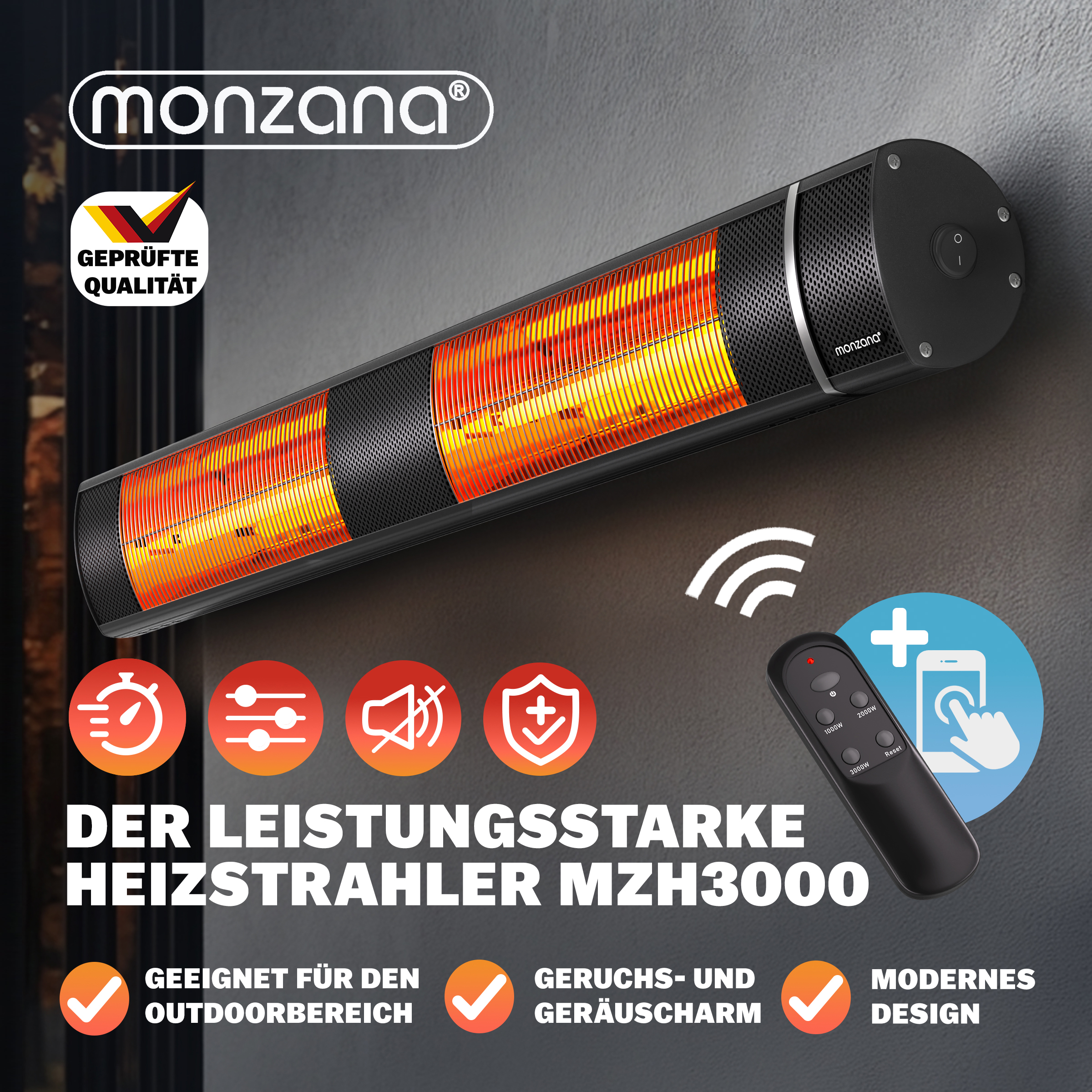 monzana Heizstrahler MZH3000 Schwarz 3000W – Bild 3