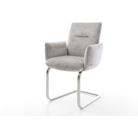Freischwinger Jova-Flex mit Armlehnen Chenille Silbergrau Freischwinger flach Edelstahl Taschenfederkern
