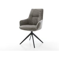 Drehstuhl Zelia-Flex mit Armlehnen Bouclé Soft Schlamm Kreuzgestell breit Schwarz 360 drehbar Wippfunktion Taschenfederkern