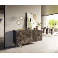 Sideboard Cuor 150 cm Keramik Emperador Extra Lucidato Dunkelbraun 3 Türen Fuß Schwebeoptik Acrylglas