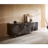 Sideboard Ashara 200 cm Esche Dunkelbraun 3D Effekt 4 Türen Fuß Schwebeoptik Acrylglas