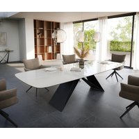 Esstisch Edge Boot 300x120 cm Keramik Onyx Champagne V-Gestell Flachstahl Schwarz