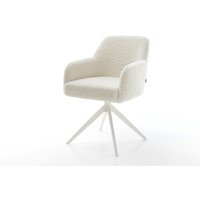 Drehstuhl Greg-Flex Teddystoff Beige Kreuzgestell breit Weiß 360 drehbar Wippfunktion Taschenfederkern