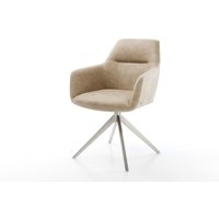 Drehstuhl Pejo-Flex Mikrofaser Beige Vintage Kreuzgestell breit Edelstahl 360 drehbar Wippfunktion Taschenfederkern