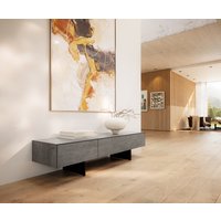 Lowboard Cuor 150 cm Keramik Beton Grau 1 Klappe 1 Schubfach Fuß Schwebeoptik Metall Schwarz