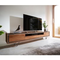 Lowboard Stonegrace 240 cm Akazie Braun 2 Türen 2 Schubladen 1 Fach Steinfurnier V-Fuß Schwarz