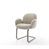 Freischwinger Nube-Flex mit Armlehnen Webstoff Soft Beige Freischwinger flach Effektfinish Titan Taschenfederkern