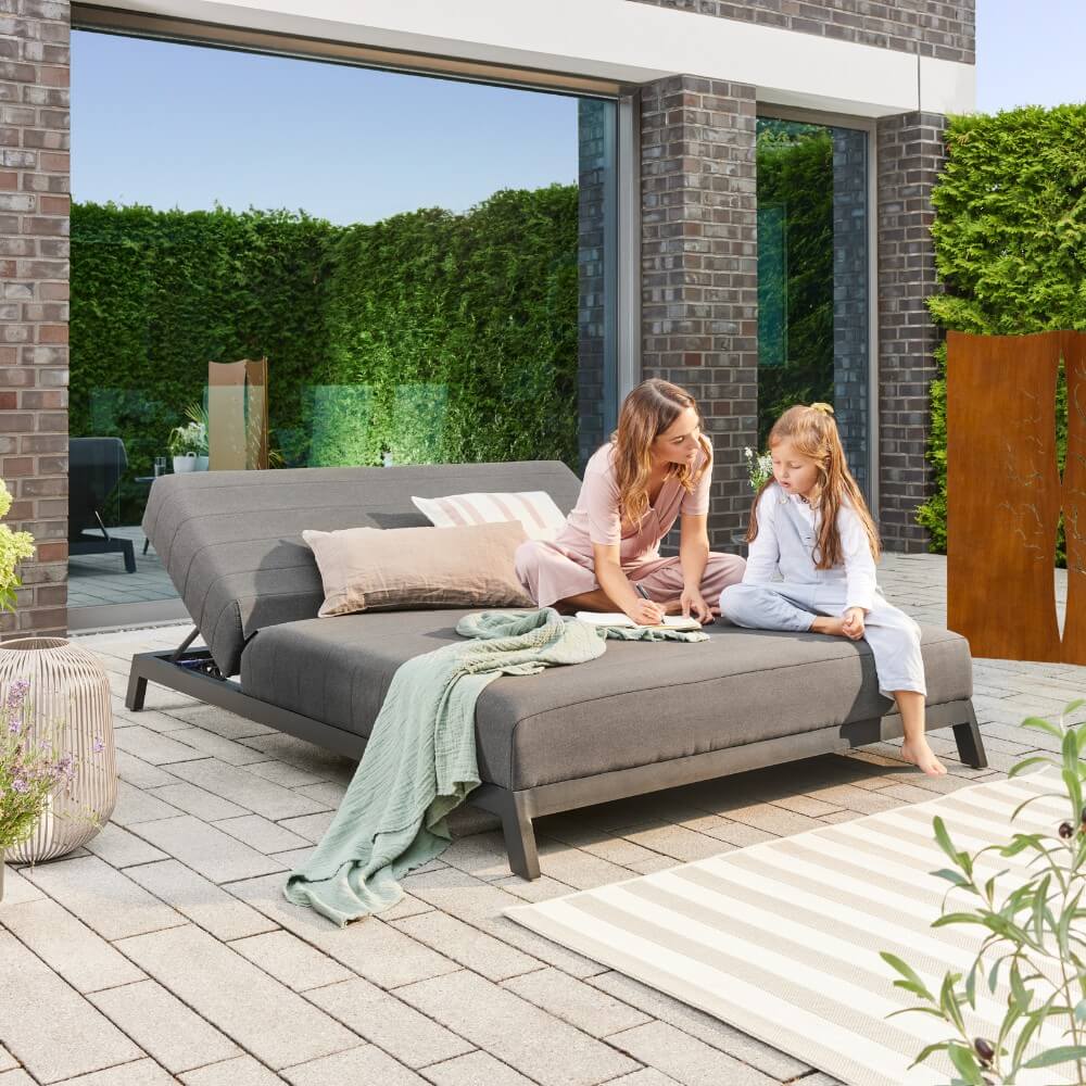 Sonnenliege für 2 mit verstellbarer Rückenlehne VALENCIA - 203 x 144 cm Anthrazit – Bild 3