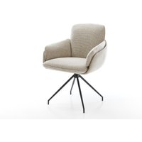 Esszimmerstuhl Luan-Flex mit Armlehnen Webstoff Soft Beige Kreuzgestell konisch Schwarz