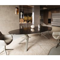 Esstisch Edge Oval 280x130 Reliefglas Rauchschwarz 3D-Design Zenthara kantig Metall Effektfinish Titan