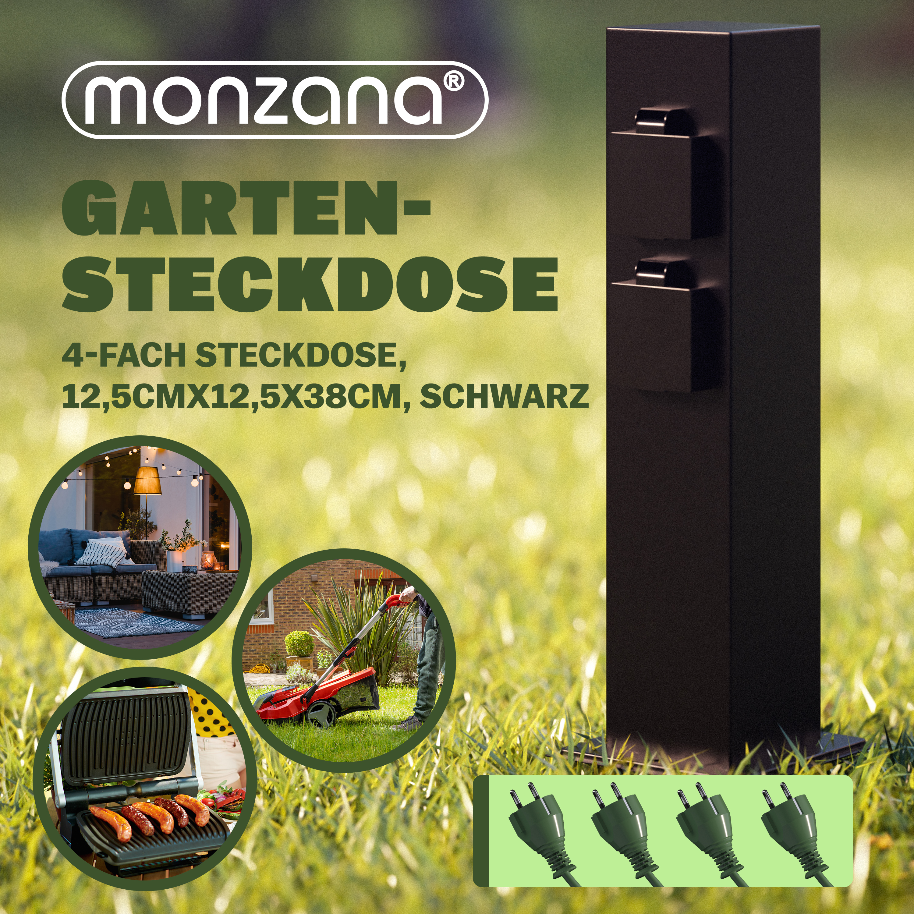 monzana Gartensteckdose Schwarz 4er-Stecker 38x12,5x12,5cm – Bild 3