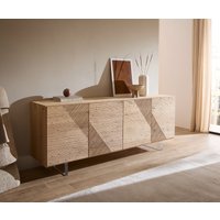 Sideboard Tereos 200 cm Eiche Natur 3D Effekt 4 Türen Fuß Schwebeoptik Acrylglas