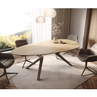 Esstisch Edge Oval 220x120 Keramik Laminam Sabbia Eichefarbig Zenthara kantig Metall Effektfinish Titan