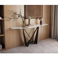 Konsolentisch Edge Polygonal 180x50 cm Keramik Minas Melange Weiß-Beige Spios Metall Schwarz – Bild 2