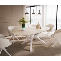 Esstisch Edge Oval 220x120 Keramik Laminam Travertino Bianco Creme-Weiß? Zenthara kantig Metall Weiß