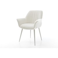 Esszimmerstuhl Keila-Flex mit Armlehnen Bouclé Soft Beige 4-Fuß konisch Edelstahl
