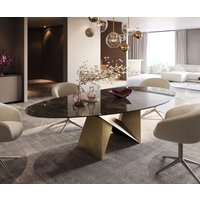 Esstisch Edge Oval 280x130 Keramik Emperador Extra Lucidato Dunkelbraun Origami Metallic Gold