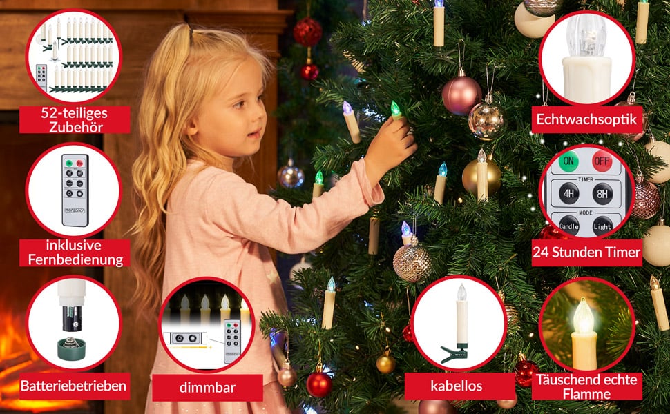 monzana LED Weihnachtsbaumkerzen 30er-Set Bunt Fernbedienung – Bild 2