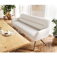 Esszimmerbank Taya-Flex 200 cm Bouclé Creme-Weiß Kreuzgestell kantig Effektfinish Titan Taschenfederkern