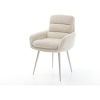 Esszimmerstuhl Abelia-Flex mit Armlehnen Cord Beige 4-Fuß konisch Edelstahl